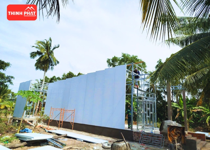 Lắp đặt vách panel nhà tiền chế